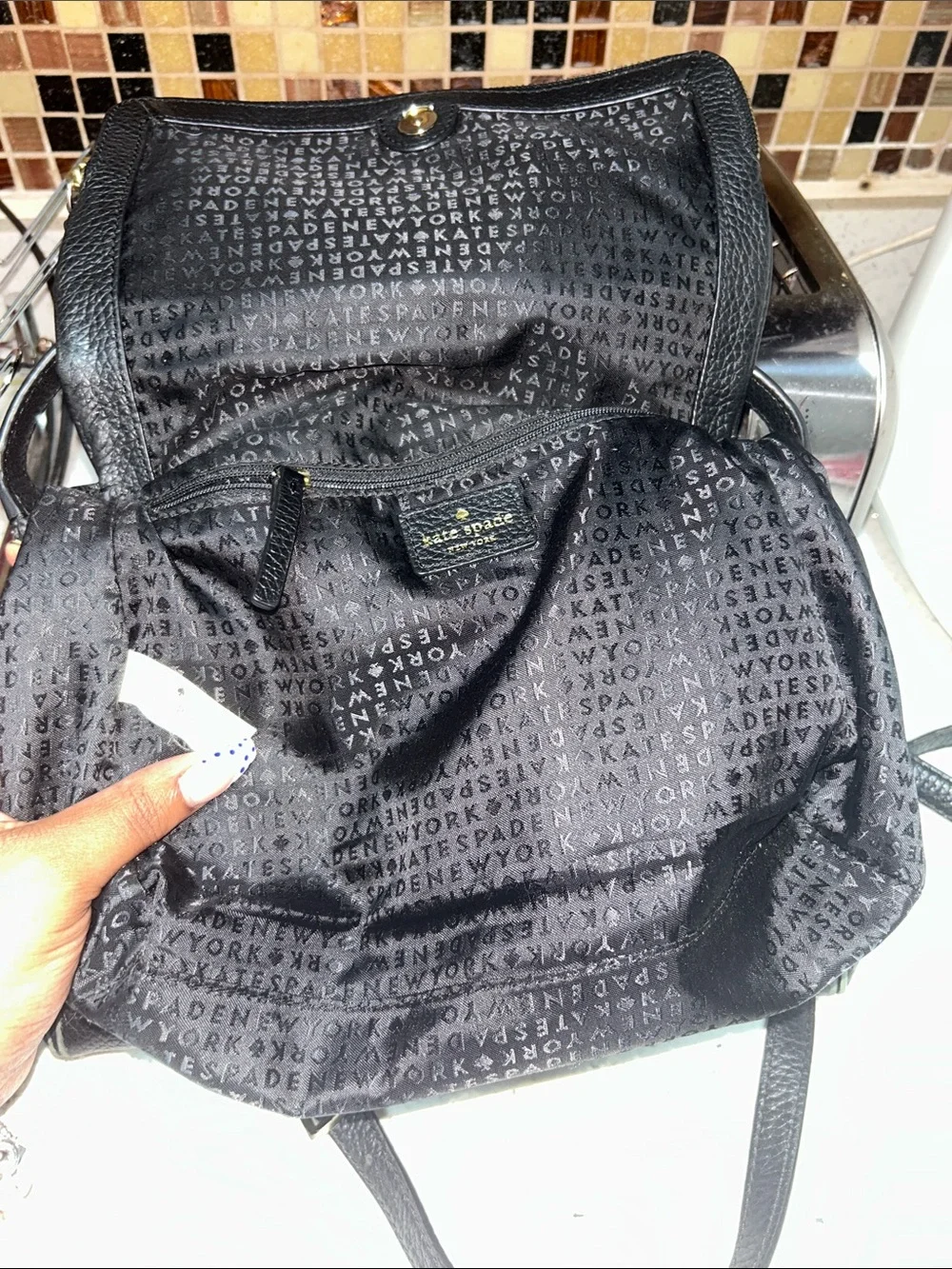 kate spade Black Pebbled Leather Shoulder Bag with Gold Charm